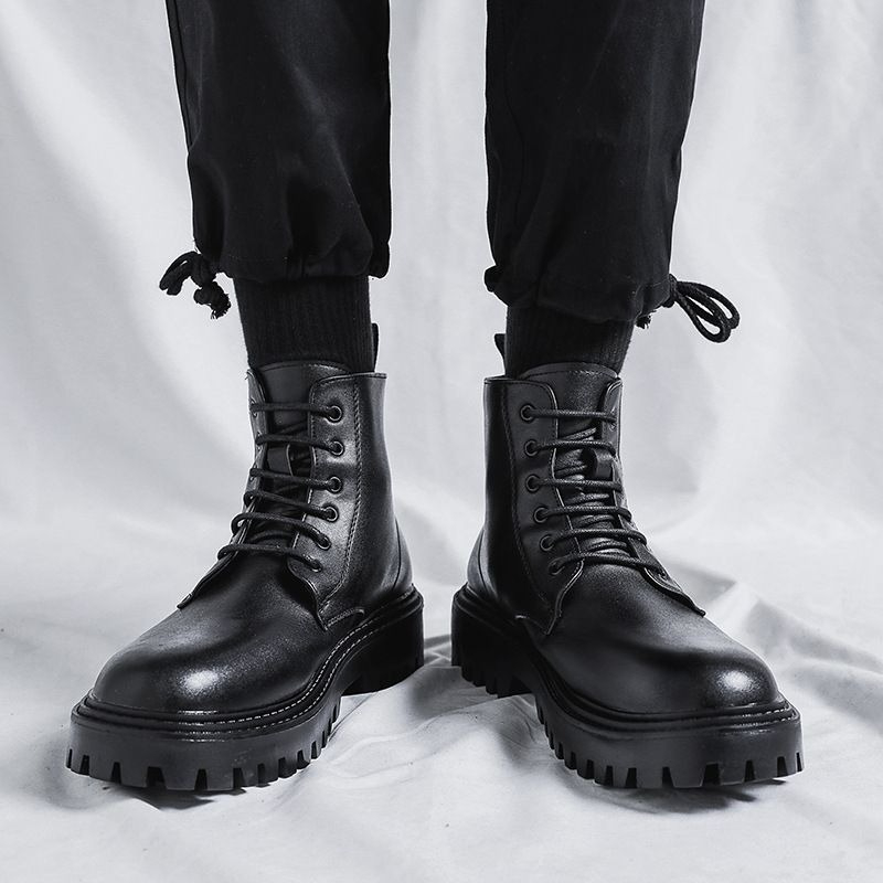 Men High Top Leather Boots Fas - Men'S Shoes Increase Height ulasan dan harga