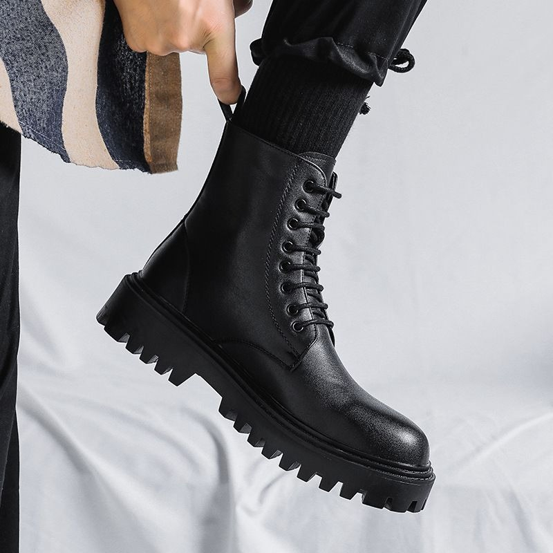 Men High Top Leather Boots Fas - Men'S Shoes Increase Height ulasan dan harga