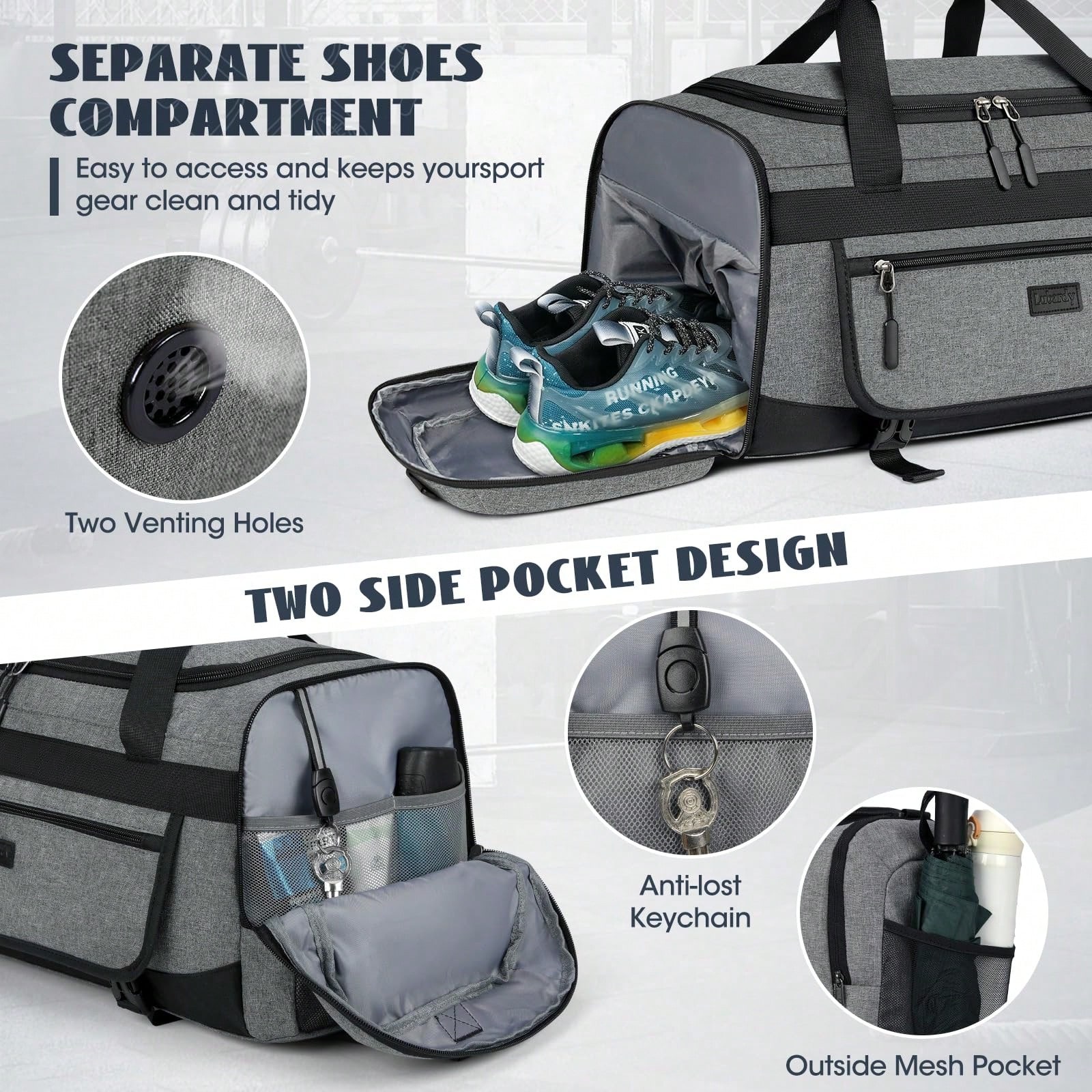 55L Sports Gym Duffel Bag For  - Men'S Shoes Water Resistant ulasan dan harga