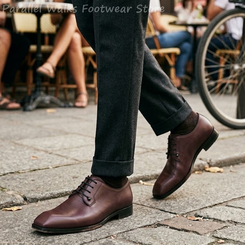 Mens Dark Brown Leather Derby  - Men'S Shoes Smart ulasan dan harga