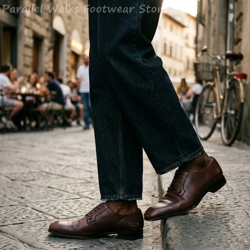 Mens Dark Brown Leather Derby  - Men'S Shoes Smart ulasan dan harga