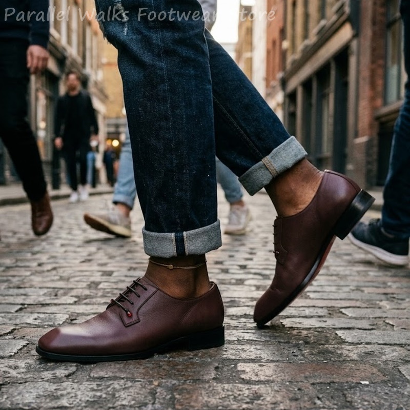Mens Dark Brown Leather Derby  - Men'S Shoes Smart ulasan dan harga